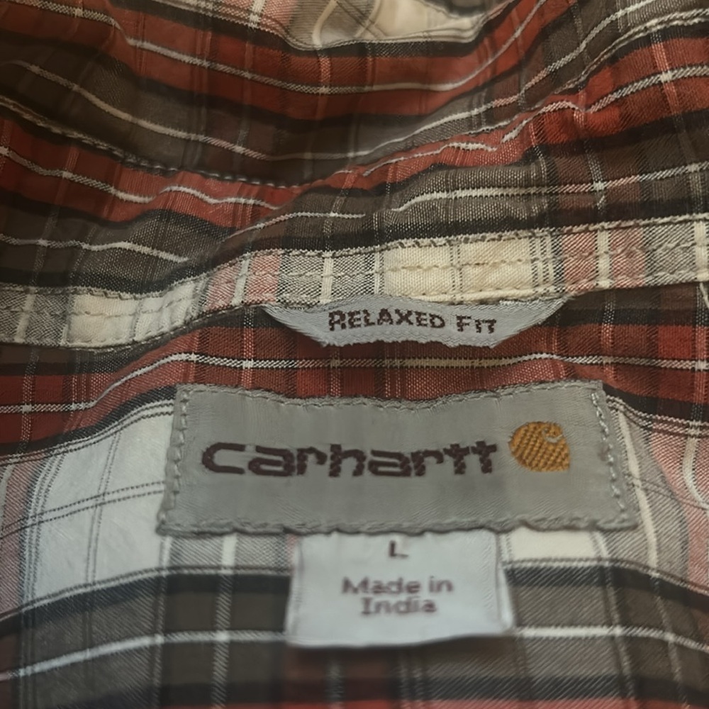 Carhartt Mens Relaxed Fit Red Plaid Short Sleeve Button Down Shirt Size L - Picture 4 of 5